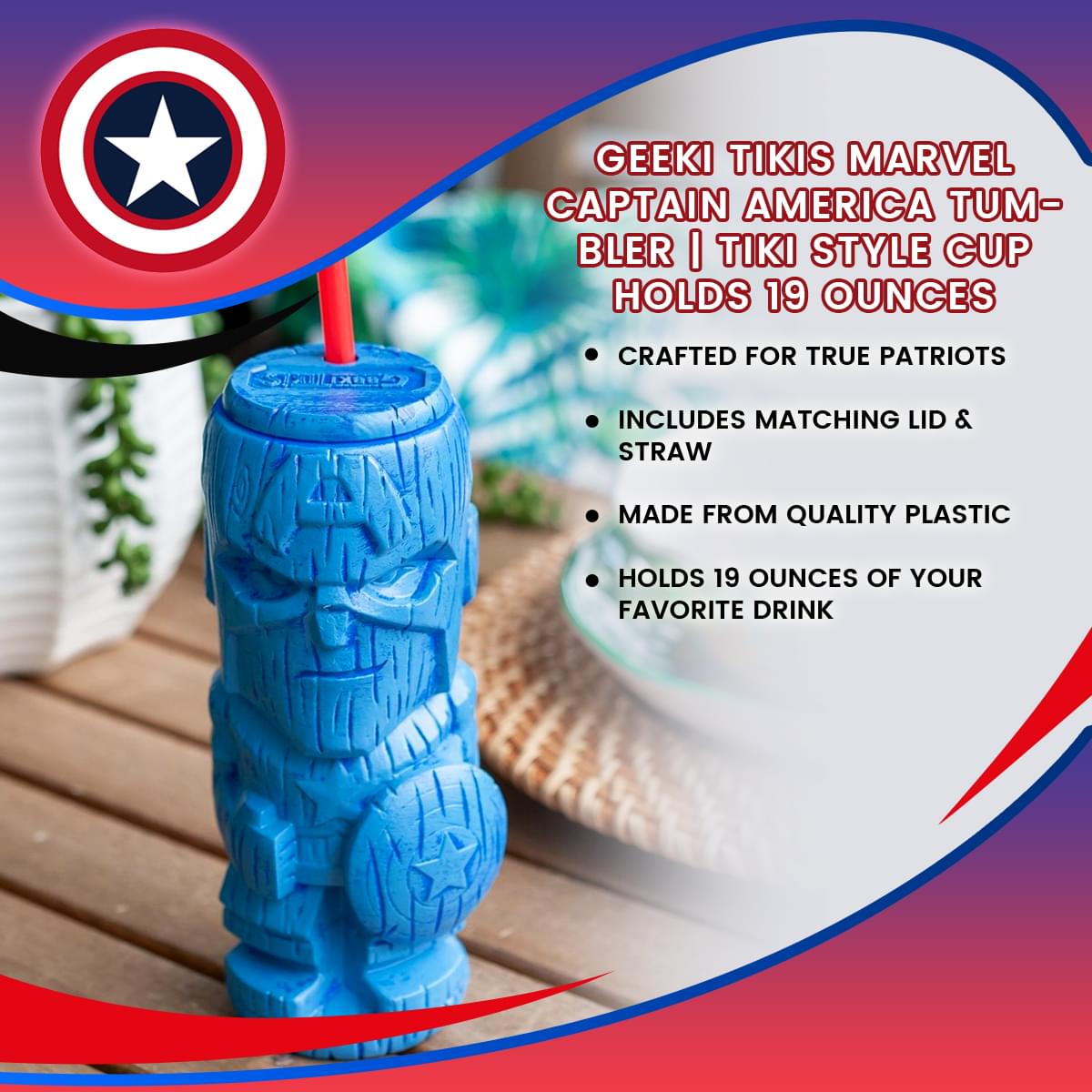 Geeki Tikis Marvel Captain America Tumbler | Tiki Style Cup | Holds 19 Ounces