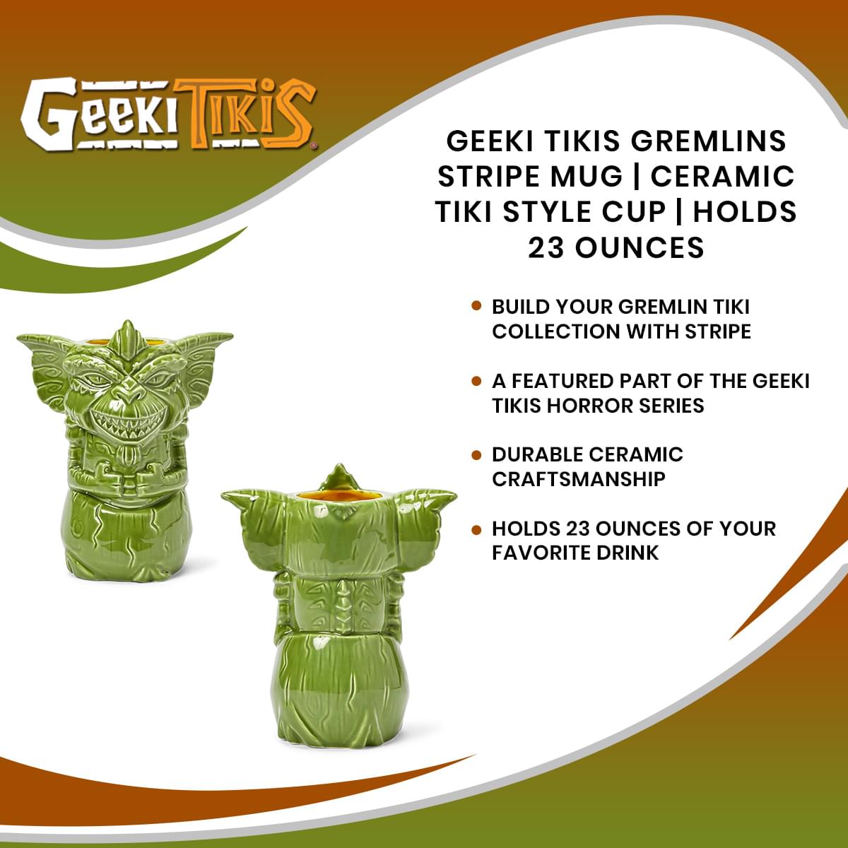 Geeki Tikis Gremlins Stripe Mug | Ceramic Tiki Style Cup | Holds 23 Ounces