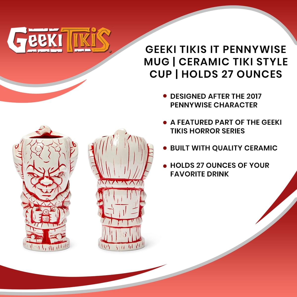 Geeki Tikis IT Pennywise Mug | Ceramic Tiki Style Cup | Holds 27 Ounces