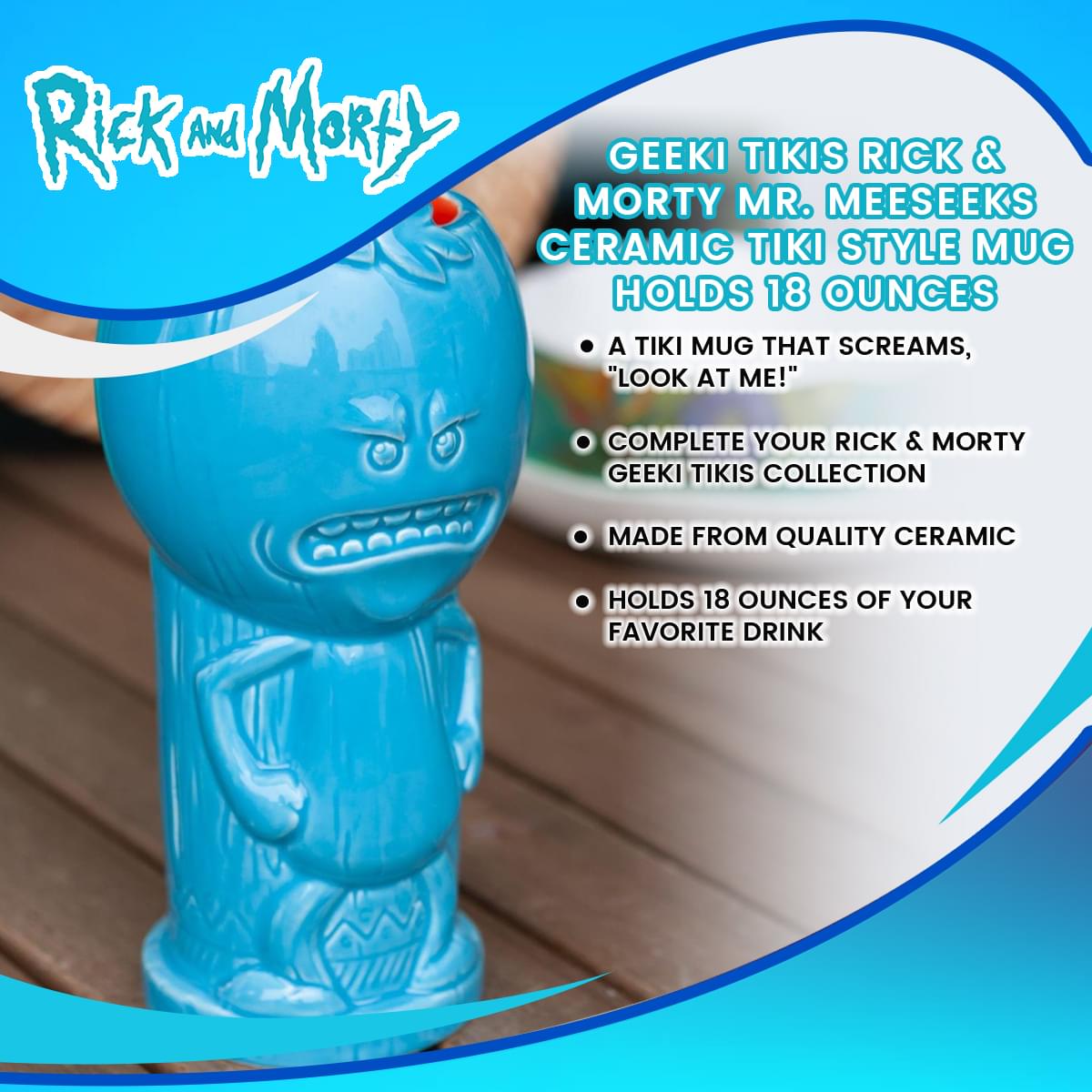 Geeki Tikis Rick & Morty Mr. Meeseeks | Ceramic Tiki Style Mug | Holds 18 Ounces