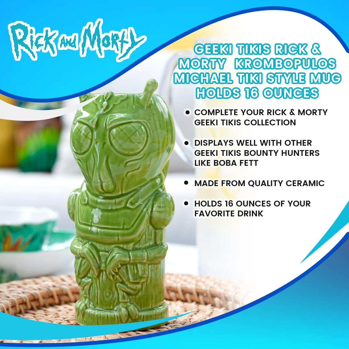 Geeki Tikis Rick & Morty Krombopulos Michael Tiki Style Ceramic Mug | Holds 16 Ounces