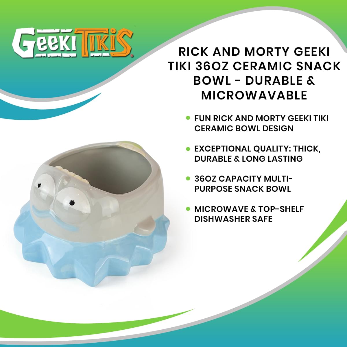 Geeki Tikis Rick and Morty Ceramic Snack Bowl | Rick | Holds 36 Ounces