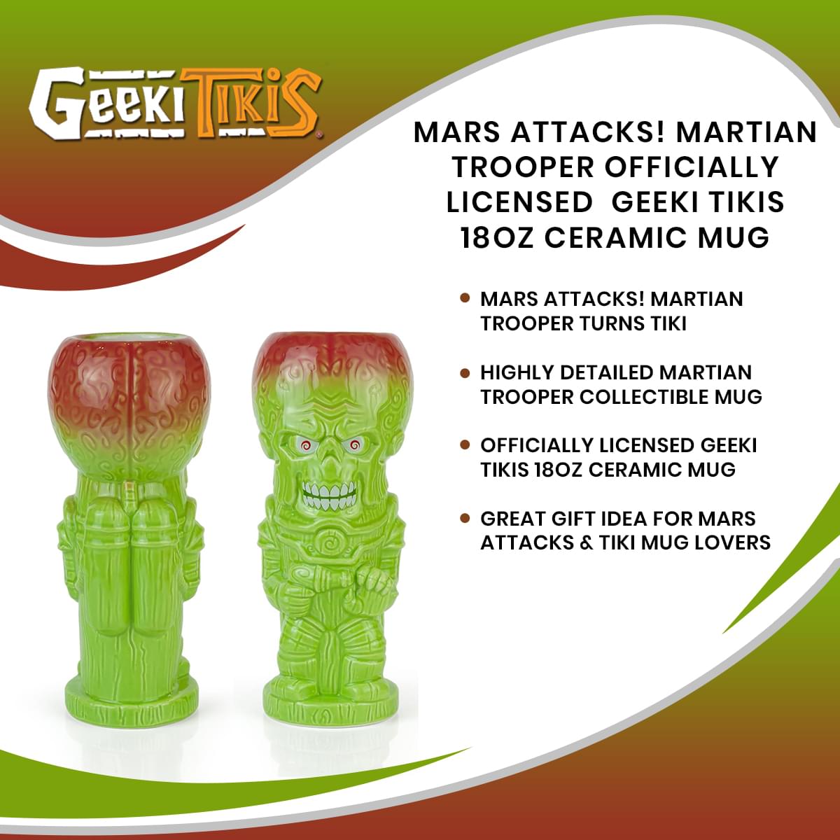 Geeki Tikis Mars Attacks! Martian Trooper Ceramic Mug | Holds 18 Ounces