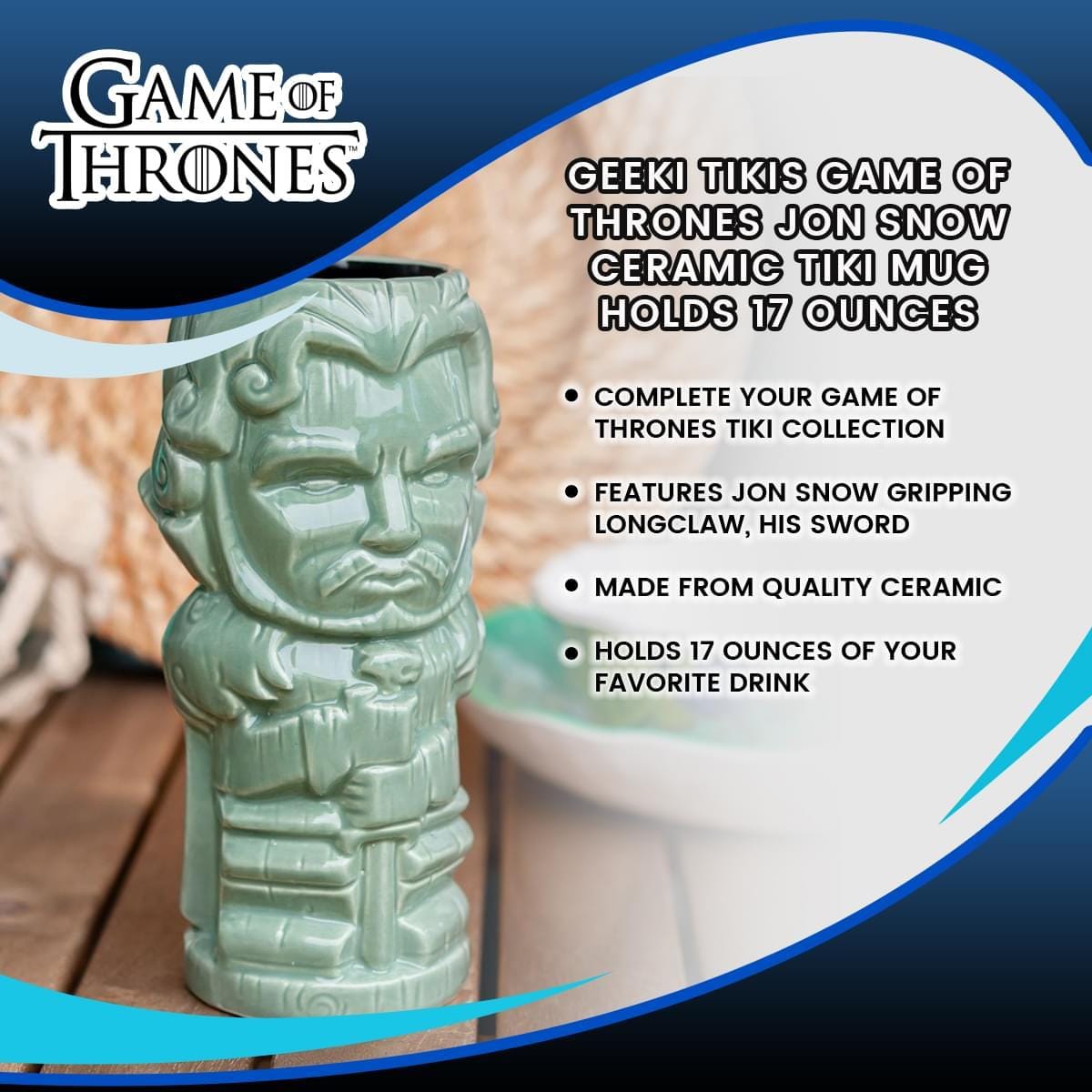 Geeki Tikis Game Of Thrones Jon Snow Ceramic Tiki Mug | Holds 17 Ounces