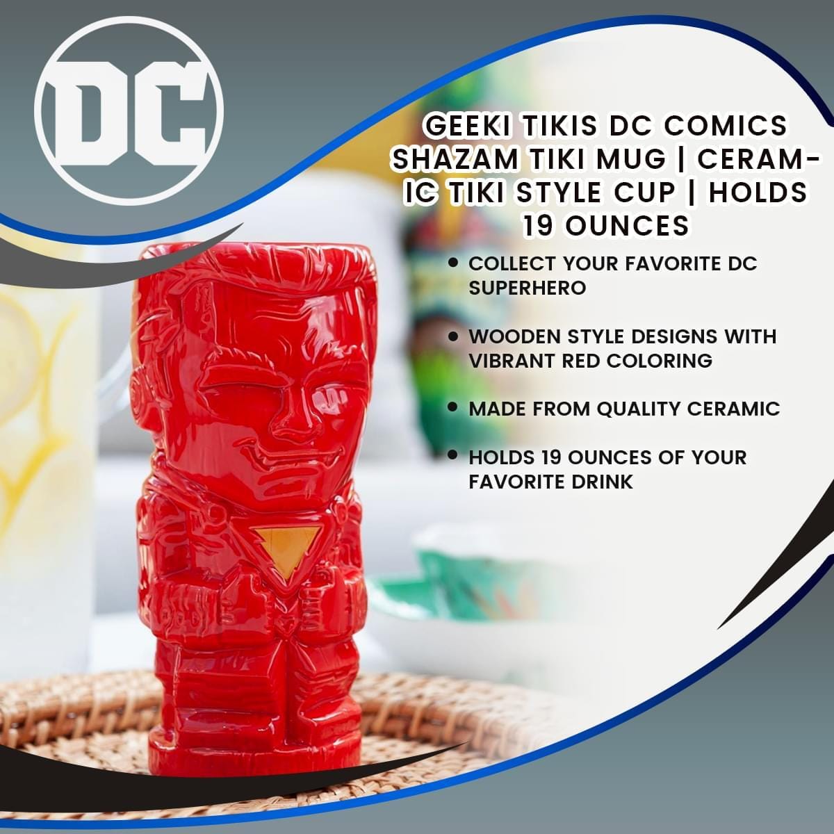 Geeki Tikis DC Comics Shazam Tiki Mug | Ceramic Tiki Style Cup | Holds 19 Ounces