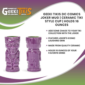 Geeki Tikis DC Comics Joker Mug | Ceramic Tiki Style Cup | Holds 16 Ounces