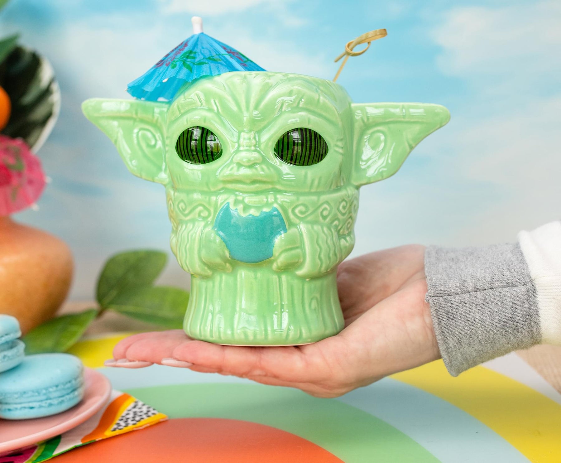 Geeki Tikis Star Wars: The Mandalorian Grogu with Cookie Ceramic Mug | 16 Ounces