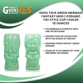 Geeki Tikis Green Mermaid Fantasy Mug | Ceramic Tiki Style Cup | Holds 15 Ounces