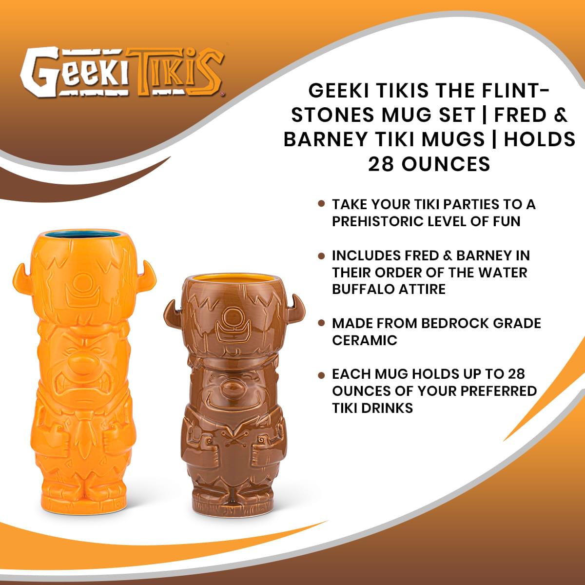 Geeki Tikis The Flintstones Mug Set | Fred & Barney Tiki Mugs | Holds 28 Ounces