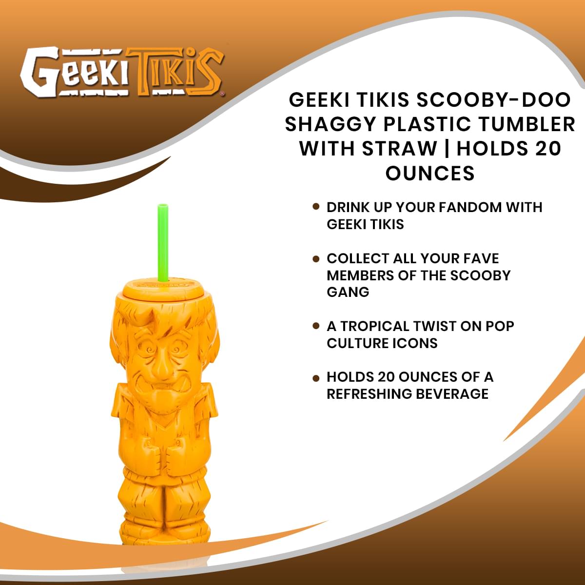 Geeki Tikis Scooby-Doo Shaggy Plastic Tumbler with Straw | Holds 20 Ounces