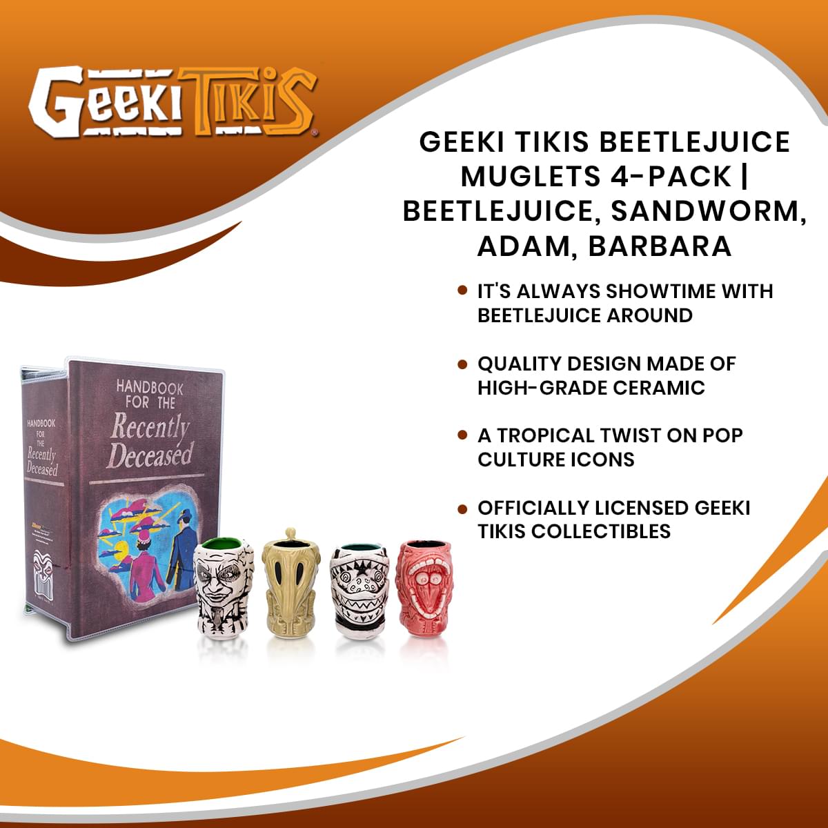 Geeki Tikis Beetlejuice Muglets 4-Pack | Beetlejuice, Sandworm, Adam, Barbara