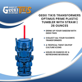 Geeki Tikis Transformers Optimus Prime Plastic Tumbler with Straw | 26 Ounces