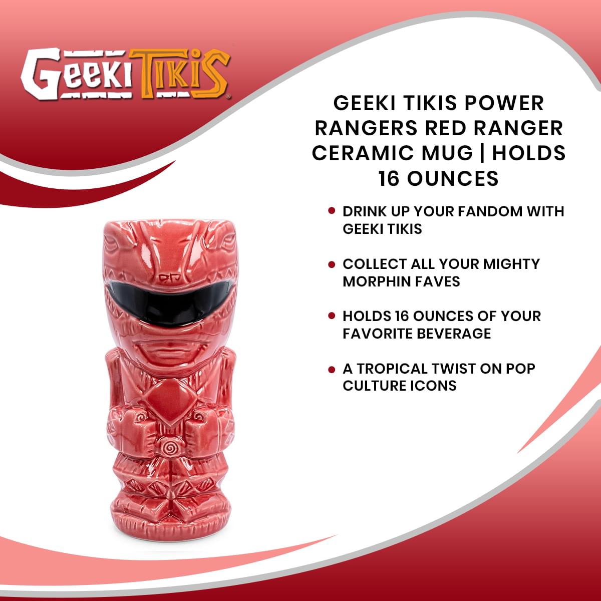 Geeki Tikis Power Rangers Red Ranger Ceramic Mug | Holds 16 Ounces