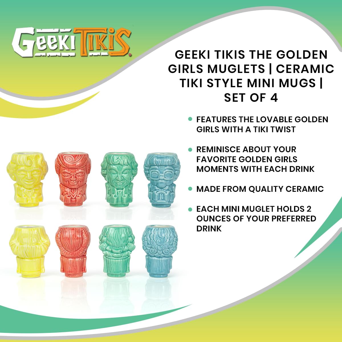 Geeki Tikis The Golden Girls Ceramic 2 Ounce Muglet Mini 3 Inch Glasses Set Of 4 Toynk Exclusive