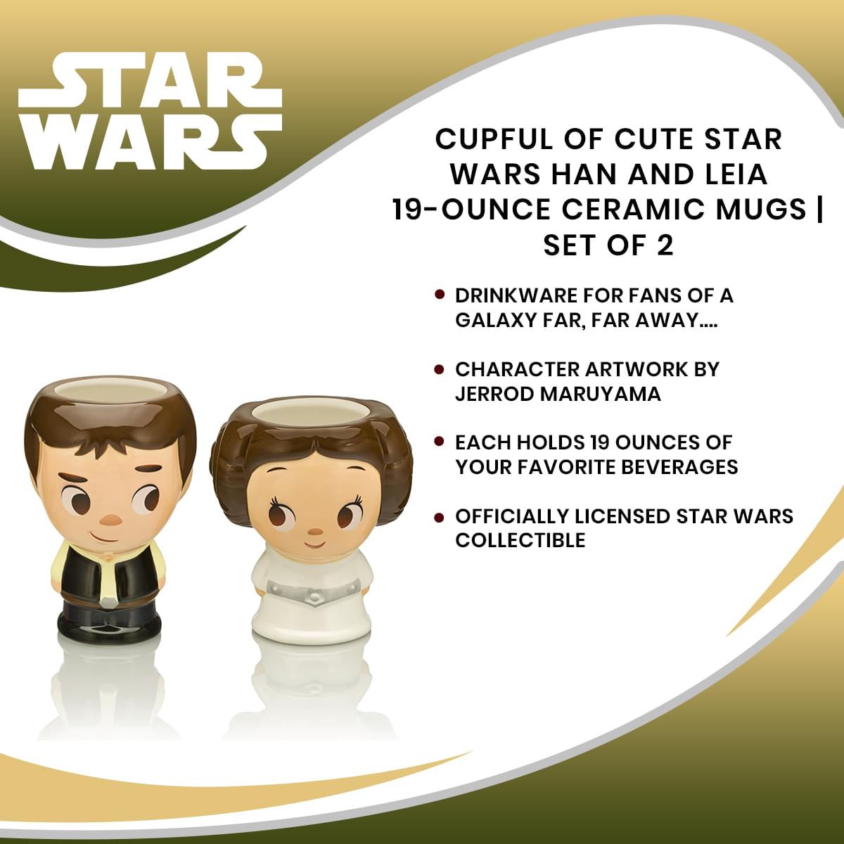 Cupful of Cute Star Wars Han and Leia 16-Ounce Ceramic Mugs | Set of 2