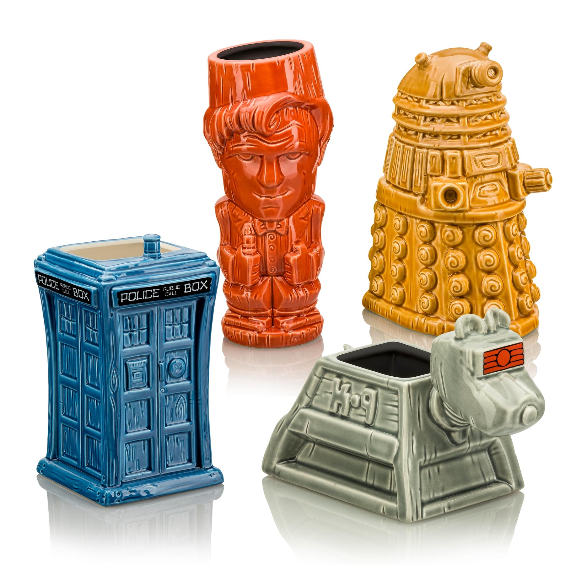 Doctor Who Geeki Tikis Set of 4 | Eleventh Doctor, Tardis, Dalek, & K-9