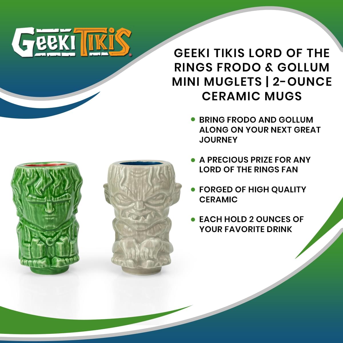 Geeki Tikis Lord Of The Rings Frodo & Gollum Mini Muglets | 2-Ounce Ceramic Mugs