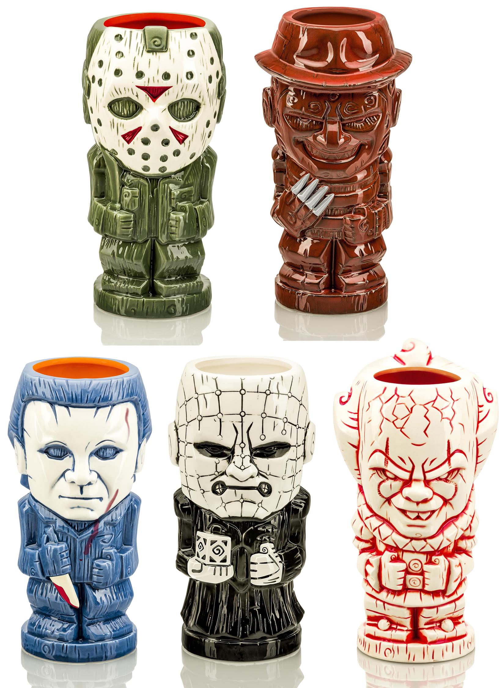 Horror Series 1 Ceramic Geeki Tiki Mugs Set of 5 |Pinhead, Pennywise, Jason Voorhees, Michael Myers, Freddy Krueger
