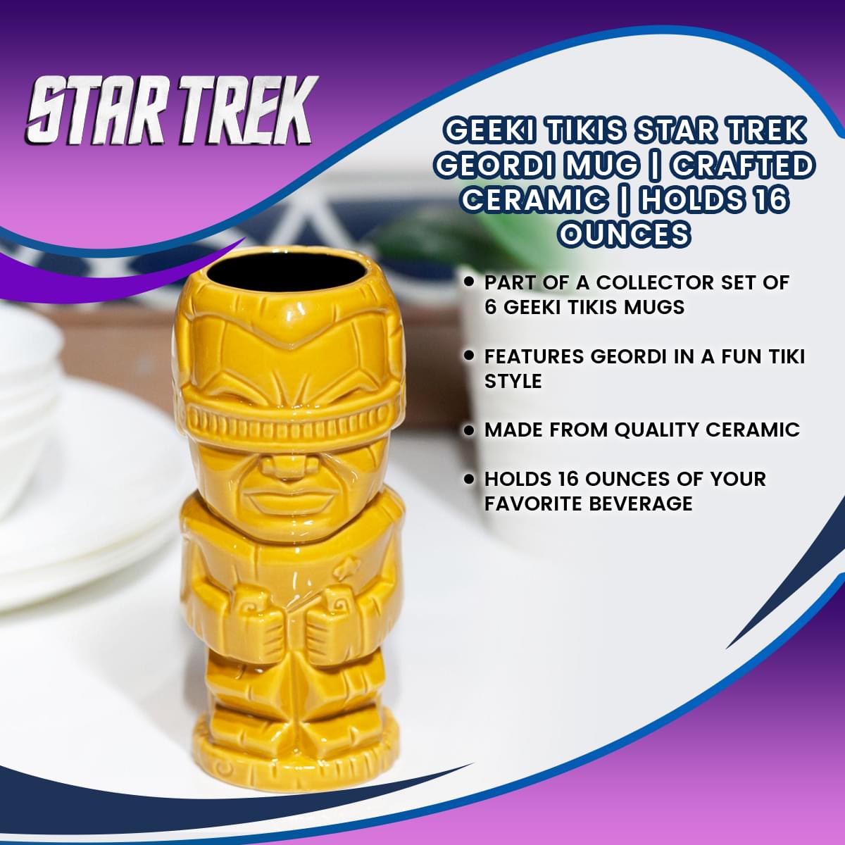 Geeki Tikis Star Trek: The Next Generation Geordi La Forge Mug | Holds 14 Ounces