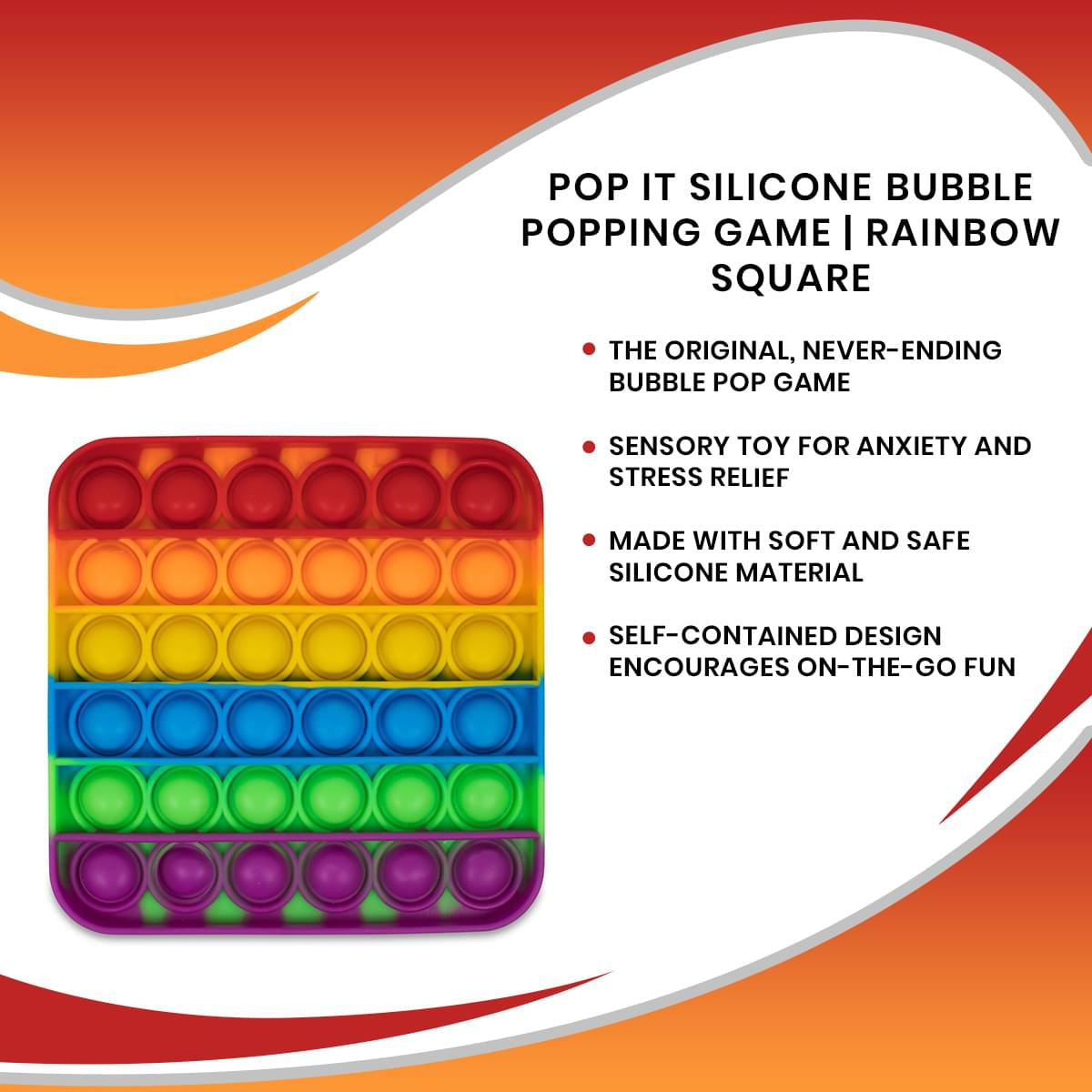 Pop Fidget Toy Silicone Bubble Popping Game | Rainbow Square