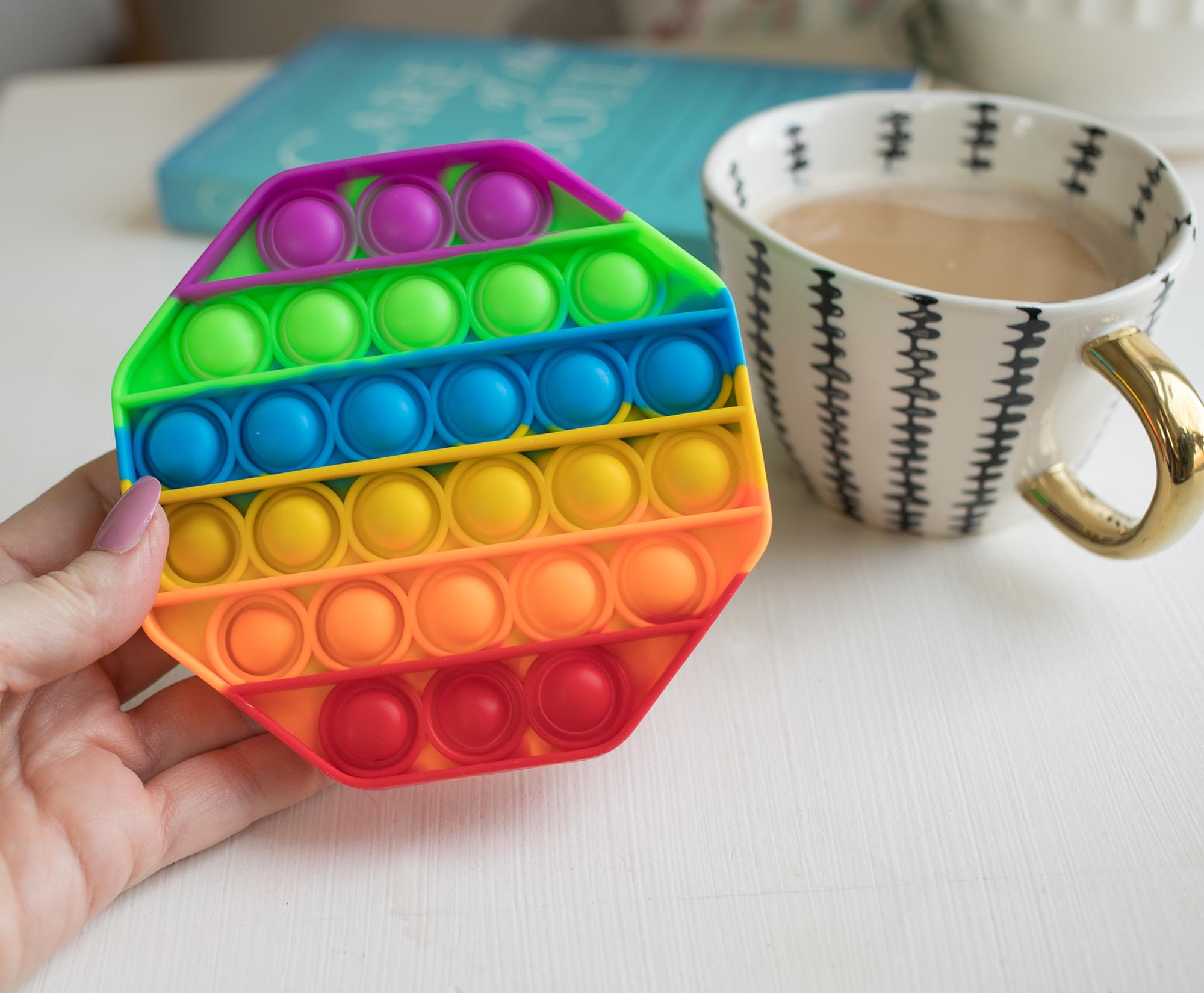 Pop Fidget Toy Silicone Bubble Popping Game | Rainbow Octagon