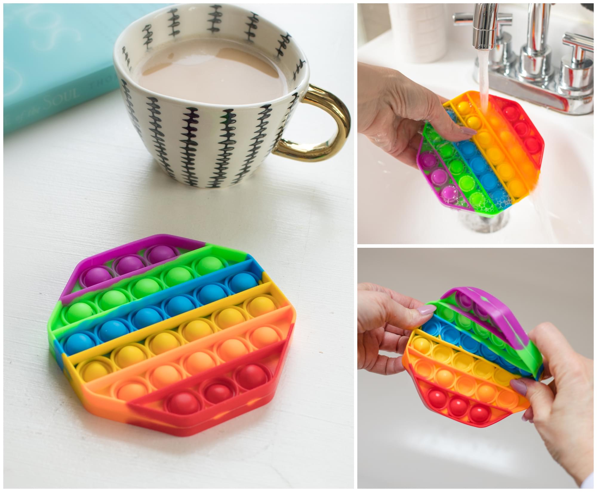 Pop Fidget Toy Silicone Bubble Popping Game | Rainbow Octagon