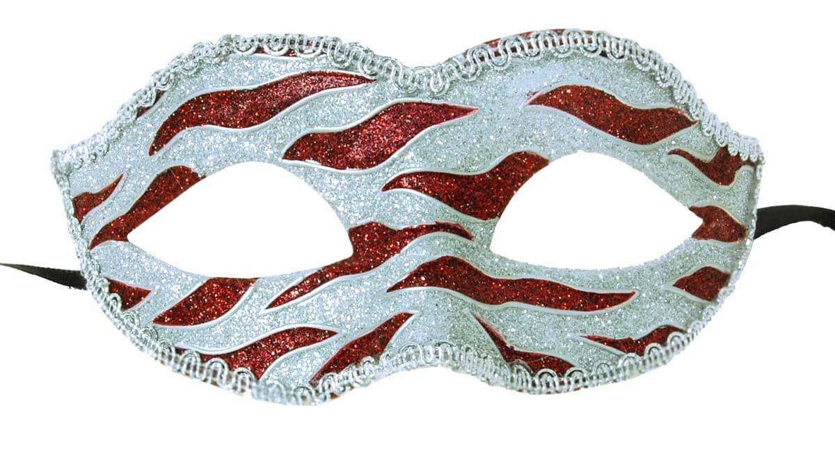 Naughty Petite Mardi Gras Costume Mask - Red/Silver