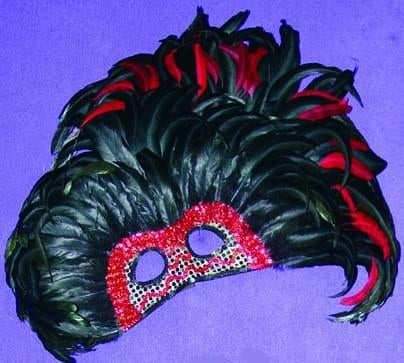 Jumbo Feather Venetian, Masquerade, Mardi Gras Mask Red & Black