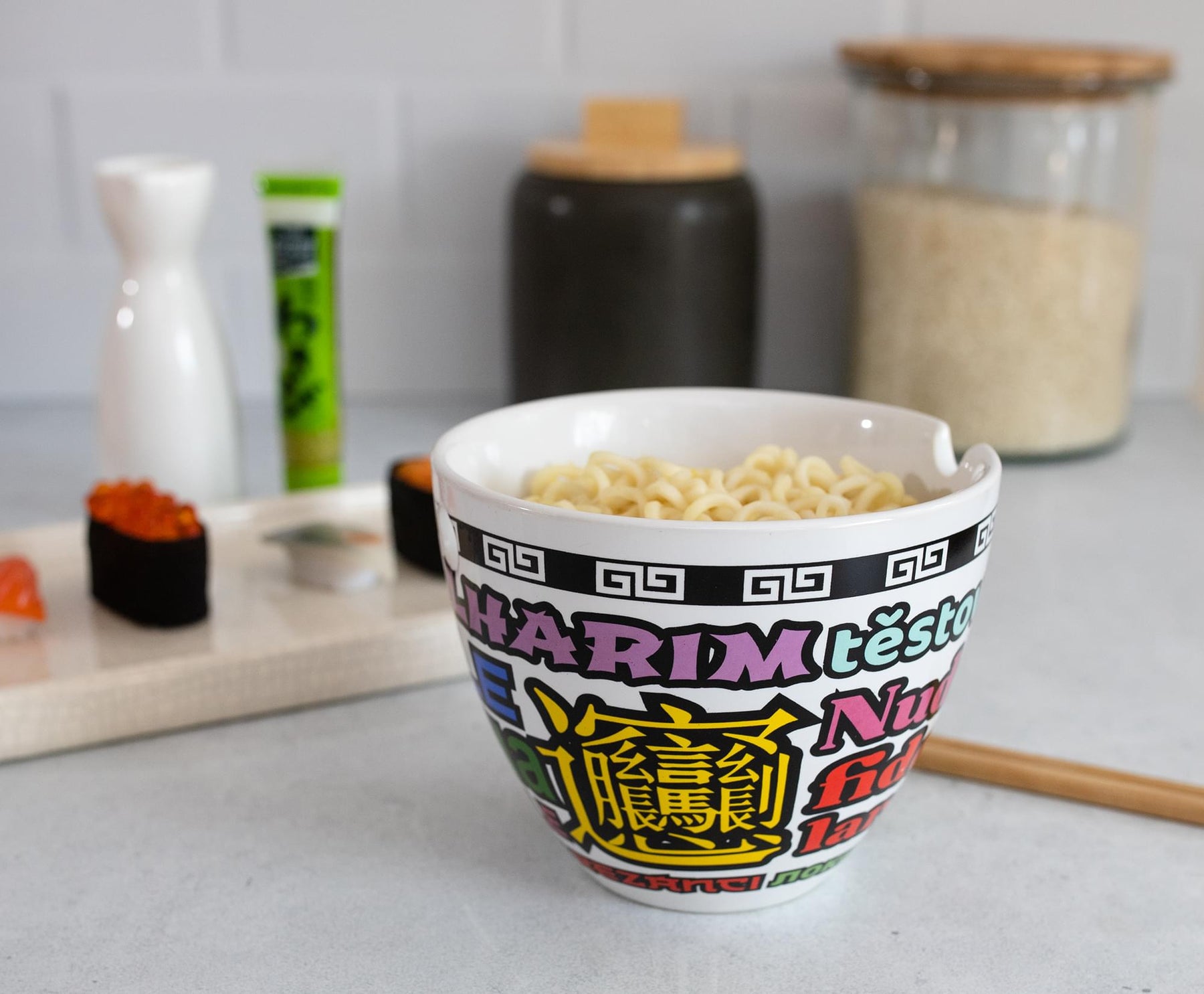 Bowl Bop Noodle Collage Japanese Dinner Set | 16-Ounce Ramen Bowl, Chopsticks