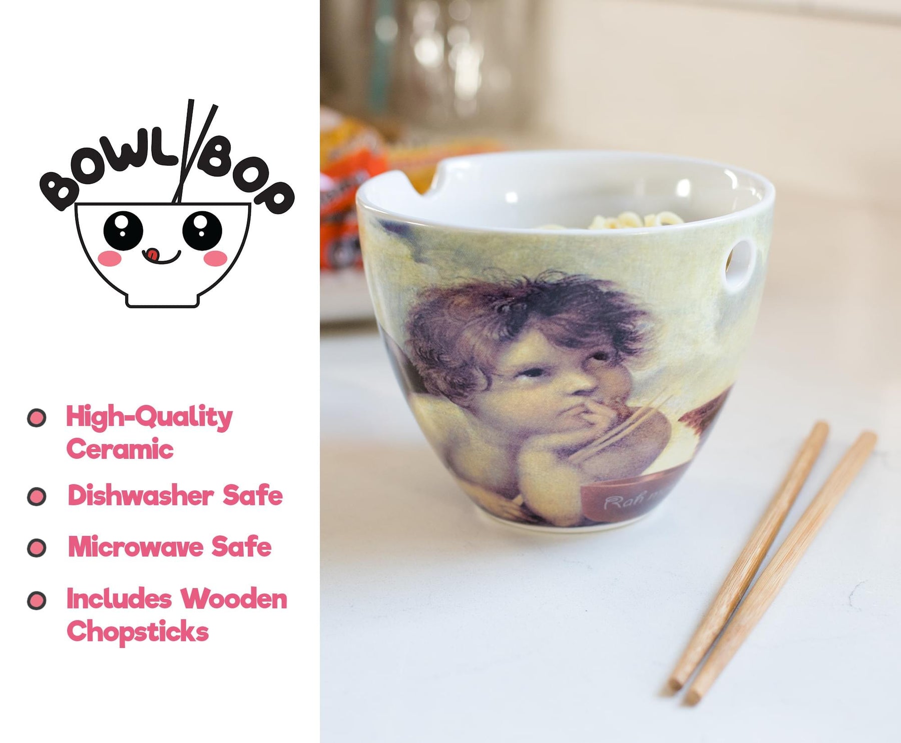 Bowl Bop Cherub Fine Art Japanese Dinner Set | 16-Ounce Ramen Bowl, Chopsticks
