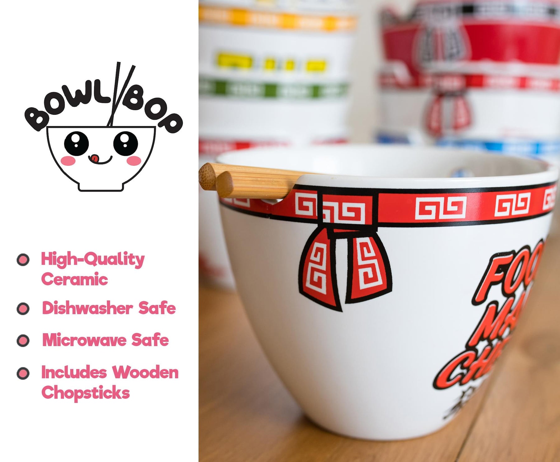 Bowl Bop Food Man Chew Japanese Dinnerware Set | 16-Ounce Ramen Bowl, Chopsticks