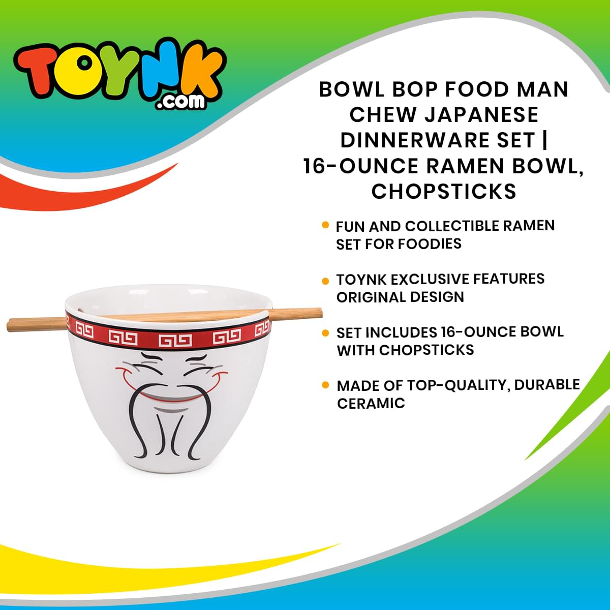 Bowl Bop Food Man Chew Japanese Dinnerware Set | 16-Ounce Ramen Bowl, Chopsticks