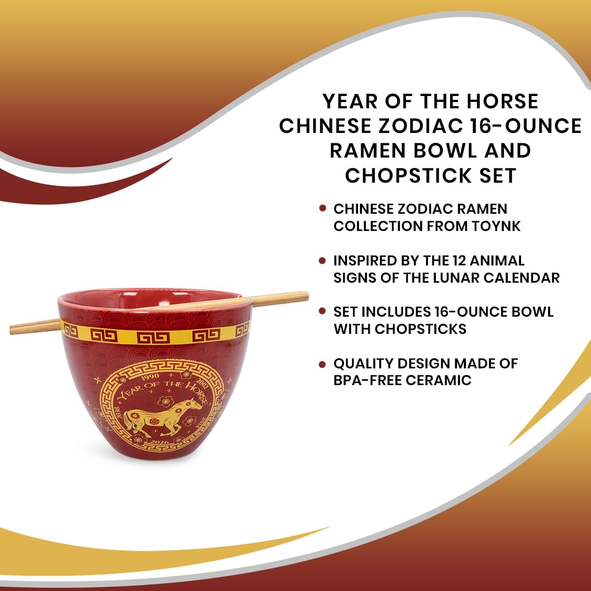 Year Of The Horse Chinese Zodiac 16-Ounce Ramen Bowl and Chopstick Set
