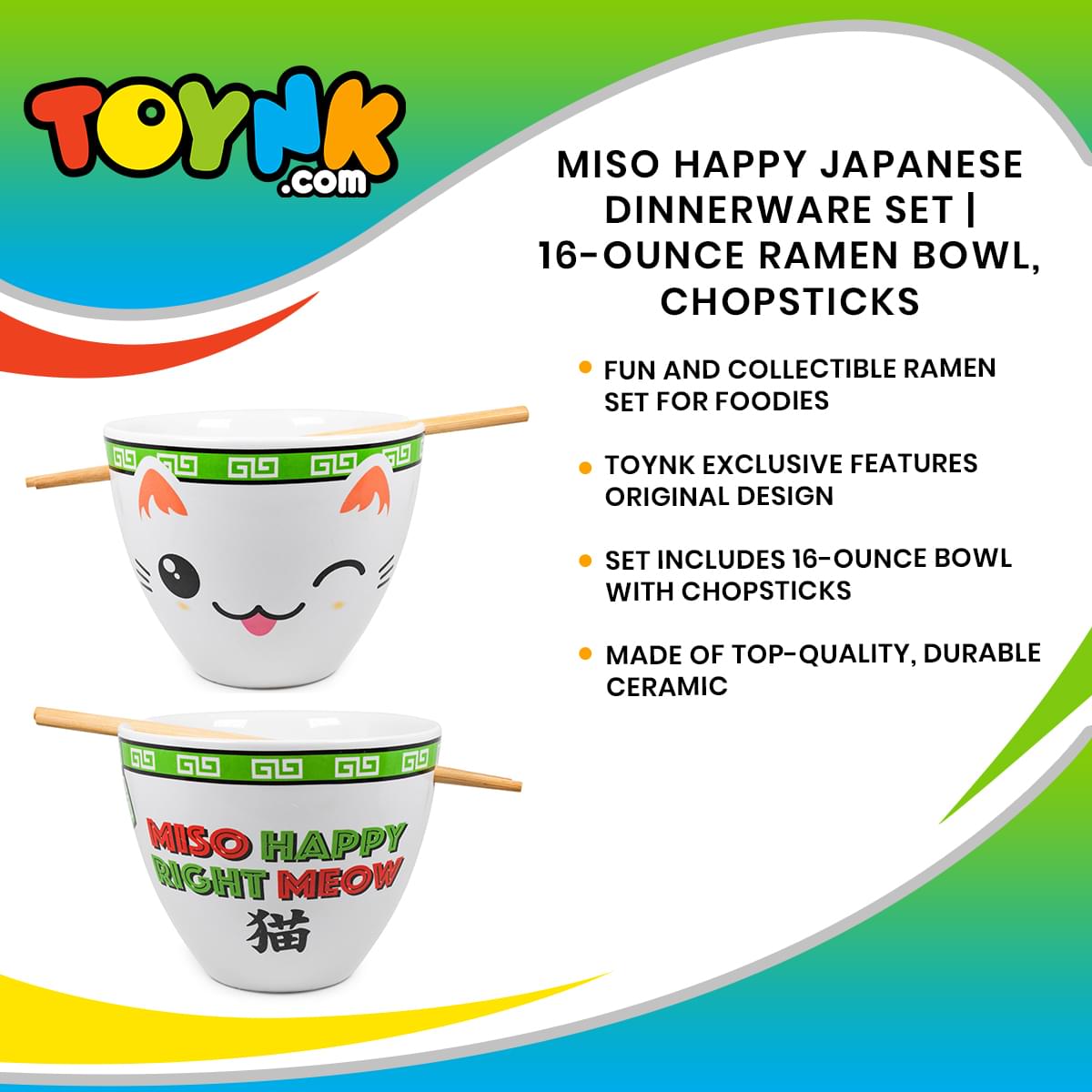 Bowl Bop Miso Happy Japanese Dinnerware Set | 16-Ounce Ramen Bowl, Chopsticks