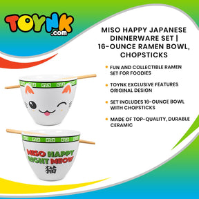 Bowl Bop Miso Happy Japanese Dinnerware Set | 16-Ounce Ramen Bowl, Chopsticks