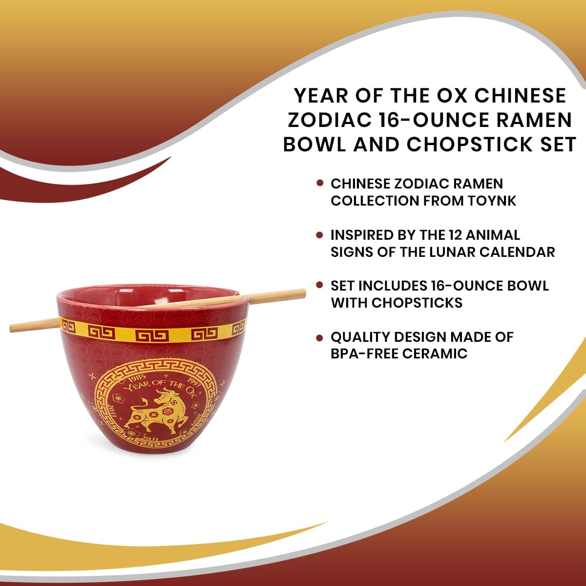 Year Of The Ox Chinese Zodiac 16-Ounce Ramen Bowl and Chopstick Set