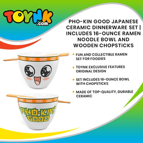 Bowl Bop Pho-Kin Good Japanese Dinnerware Set | 16-Ounce Ramen Bowl, Chopsticks