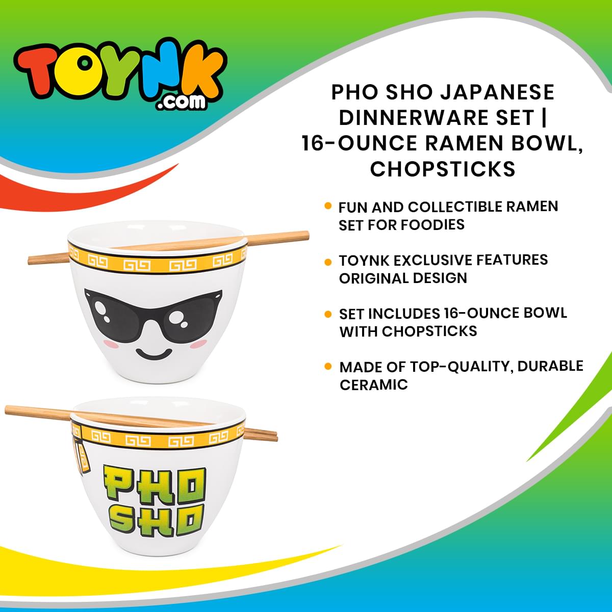 Bowl Bop Pho Sho Japanese Dinnerware Set | 16-Ounce Ramen Bowl, Chopsticks