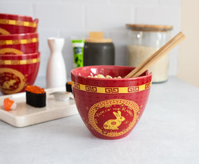 Year Of The Rabbit Chinese Zodiac 16-Ounce Ramen Bowl and Chopstick Set