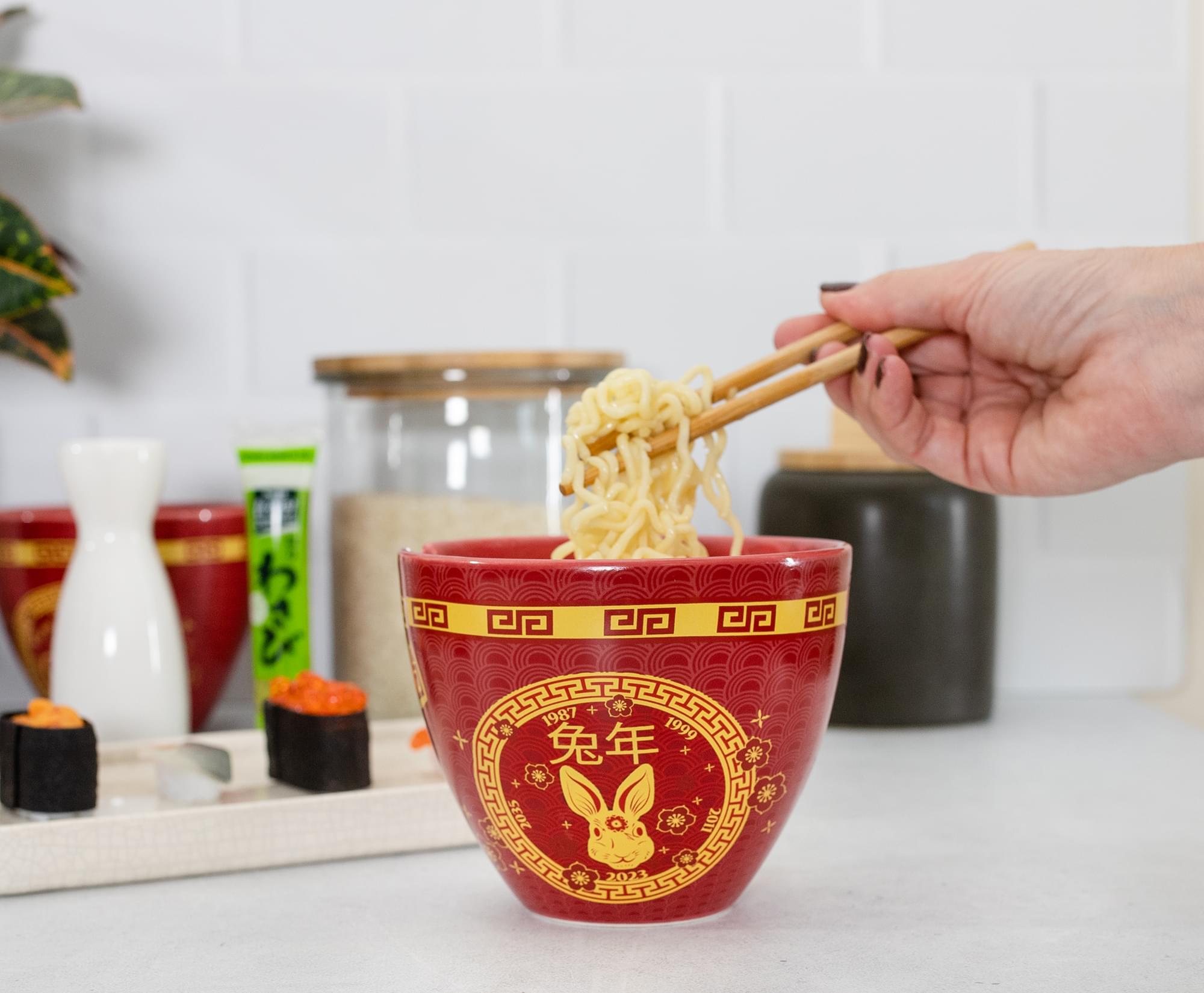 Year Of The Rabbit Chinese Zodiac 16-Ounce Ramen Bowl and Chopstick Set