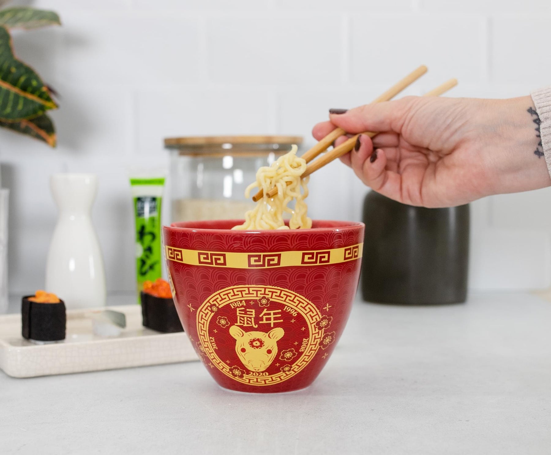 Year Of The Rat Chinese Zodiac 16-Ounce Ramen Bowl and Chopstick Set