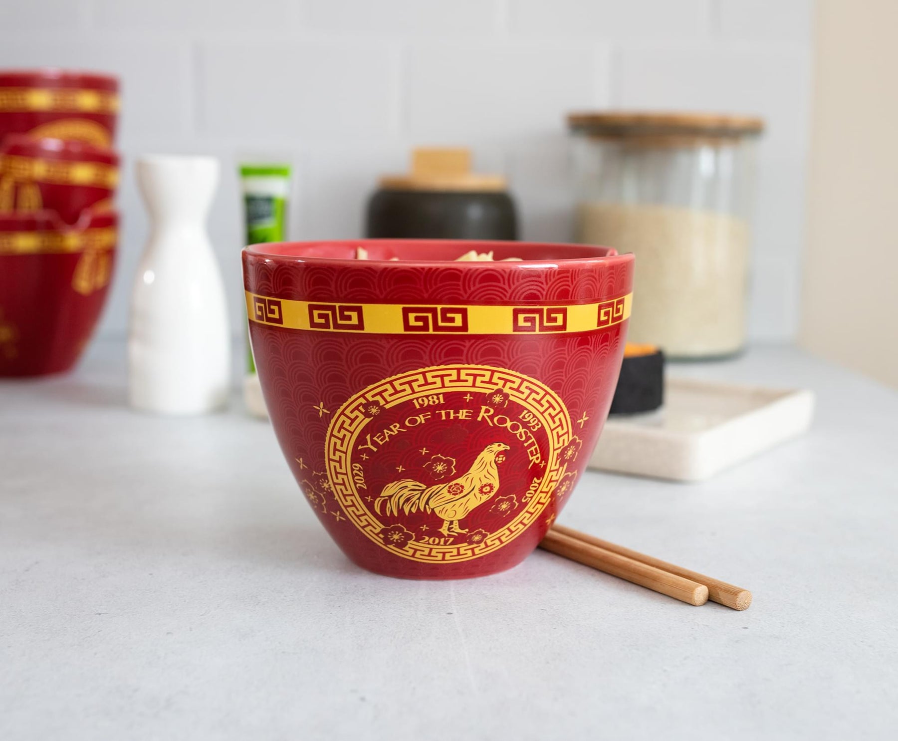 Year Of The Rooster Chinese Zodiac 16-Ounce Ramen Bowl and Chopstick Set