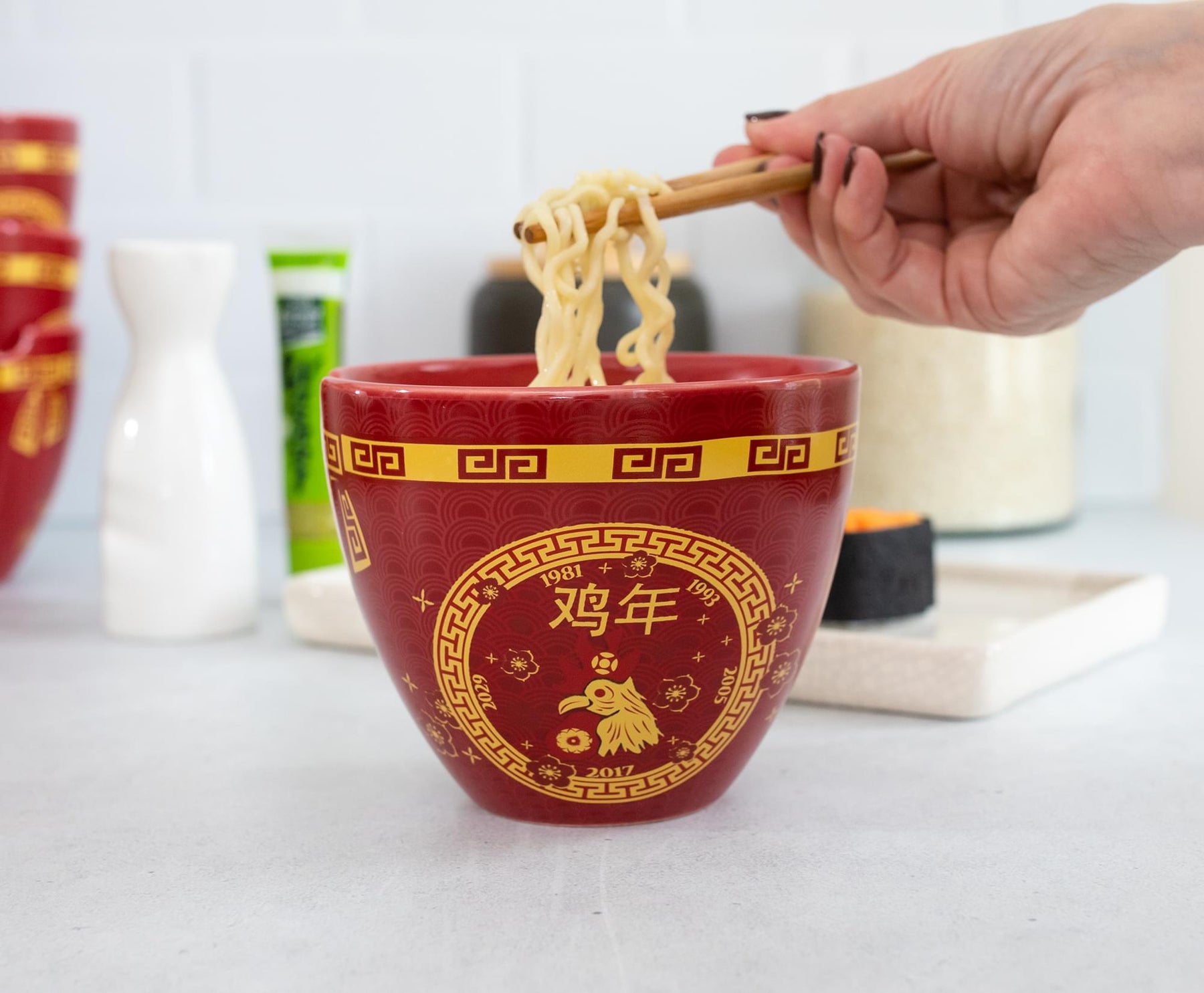 Year Of The Rooster Chinese Zodiac 16-Ounce Ramen Bowl and Chopstick Set