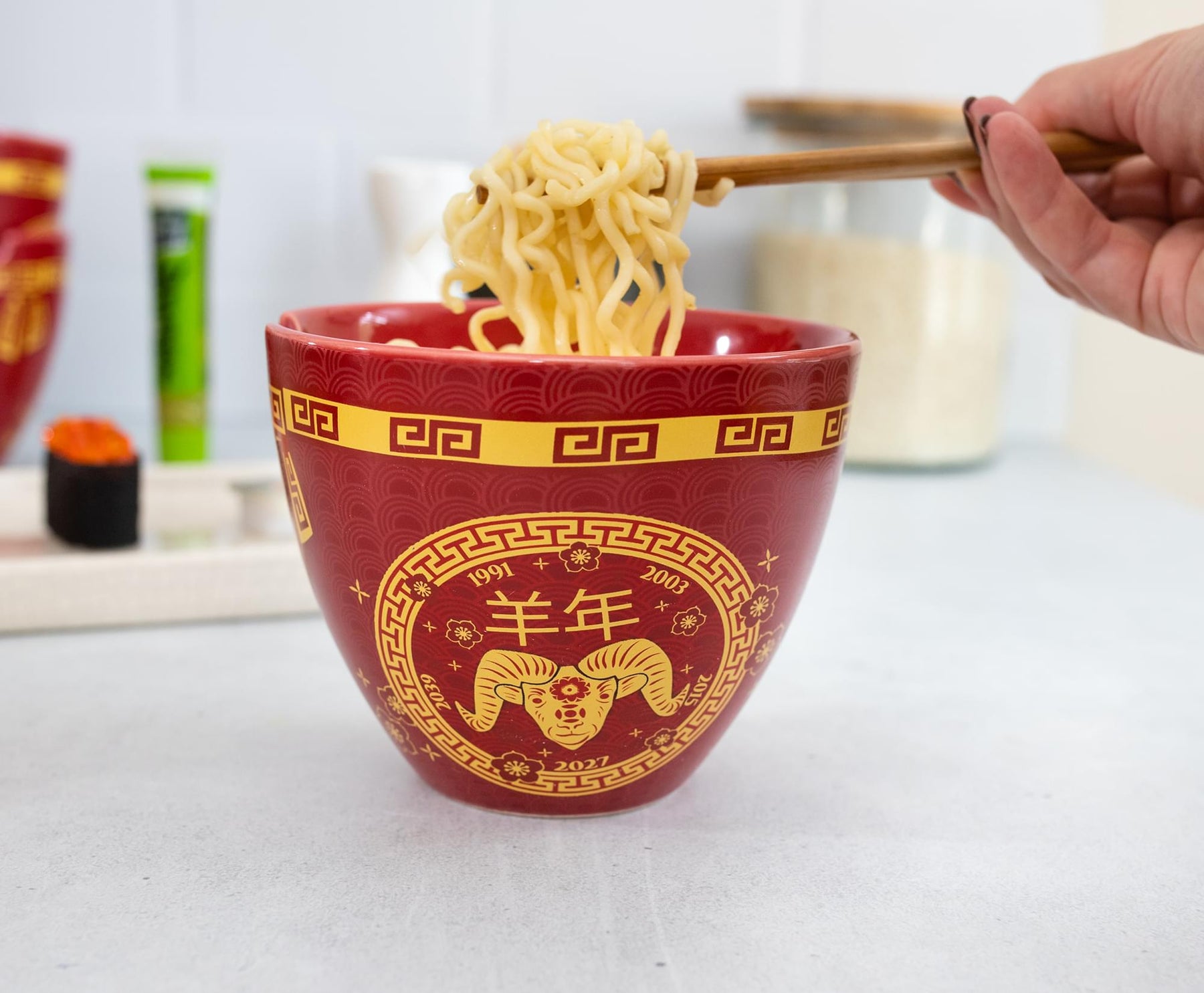 Year Of The Sheep Chinese Zodiac 16-Ounce Ramen Bowl and Chopstick Set