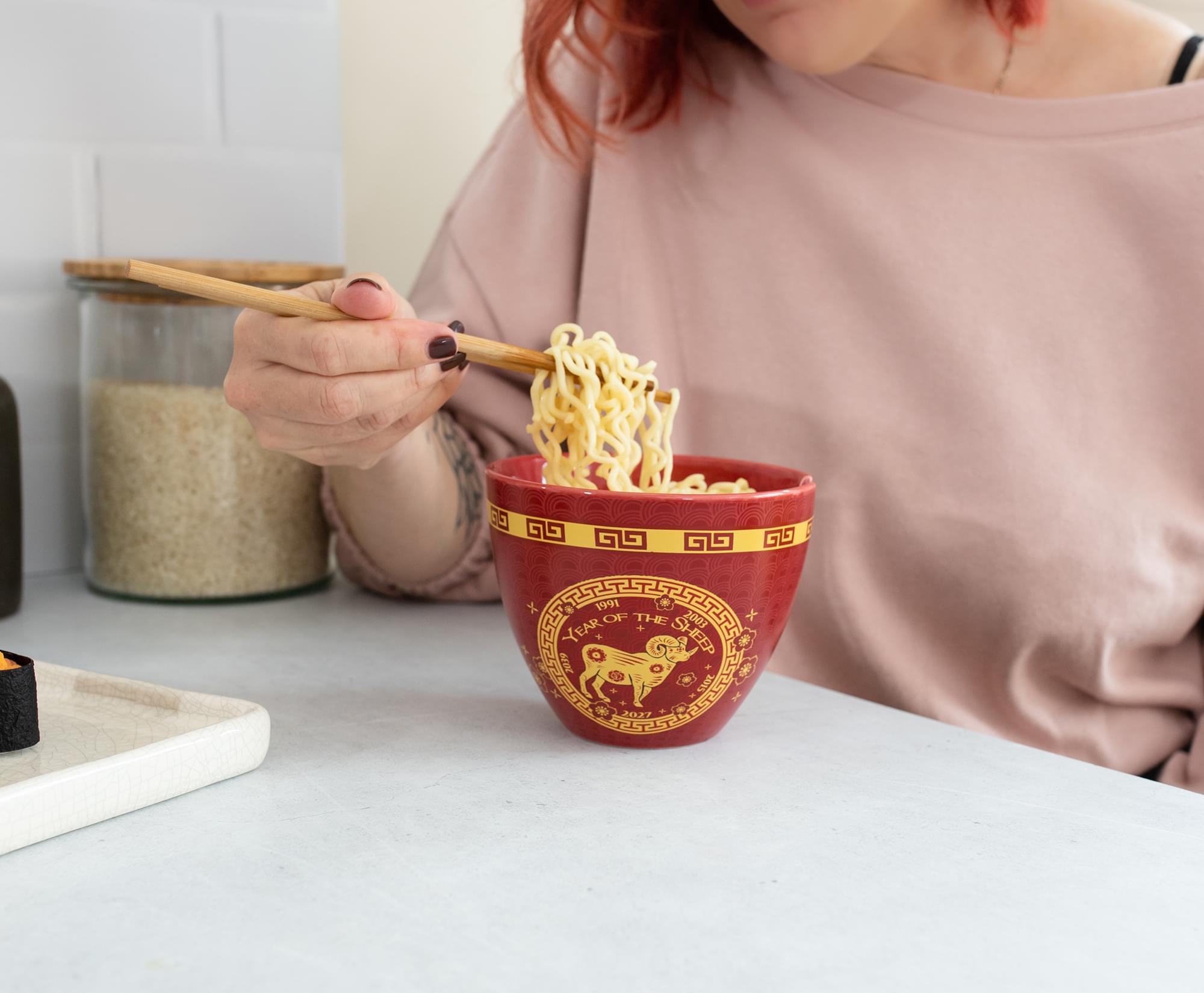 Year Of The Sheep Chinese Zodiac 16-Ounce Ramen Bowl and Chopstick Set