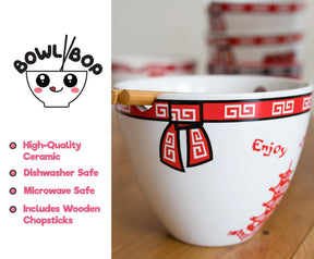 Bowl Bop Chinese Takeout Box Dinnerware Set | 16-Ounce Ramen Bowl, Chopsticks