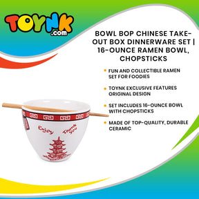 Bowl Bop Chinese Takeout Box Dinnerware Set | 16-Ounce Ramen Bowl, Chopsticks