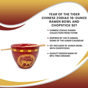 Year Of The Tiger Chinese Zodiac 16-Ounce Ramen Bowl and Chopstick Set
