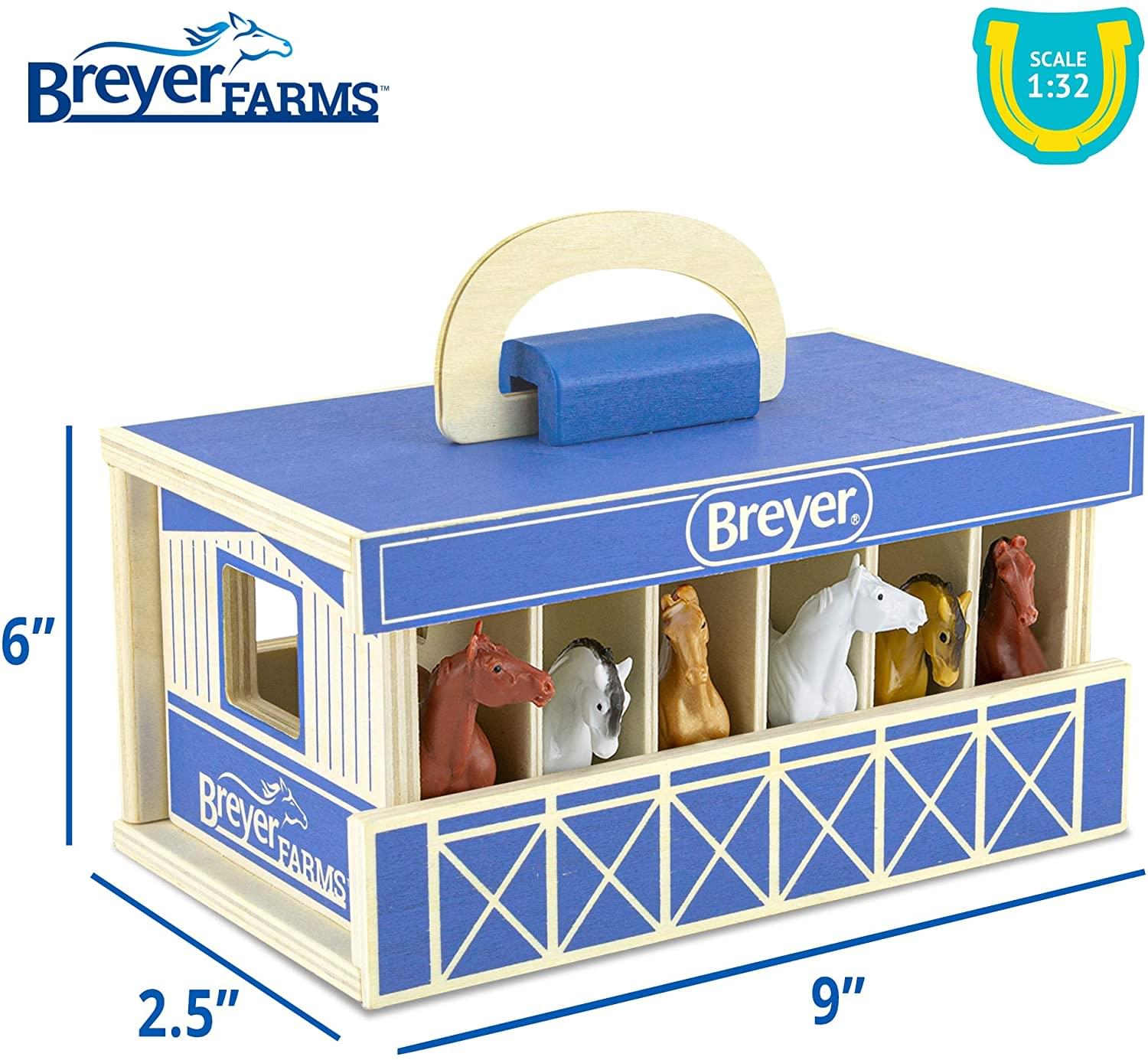Breyer Farms Wooden Carry Stable Playset w/ 6 Horses