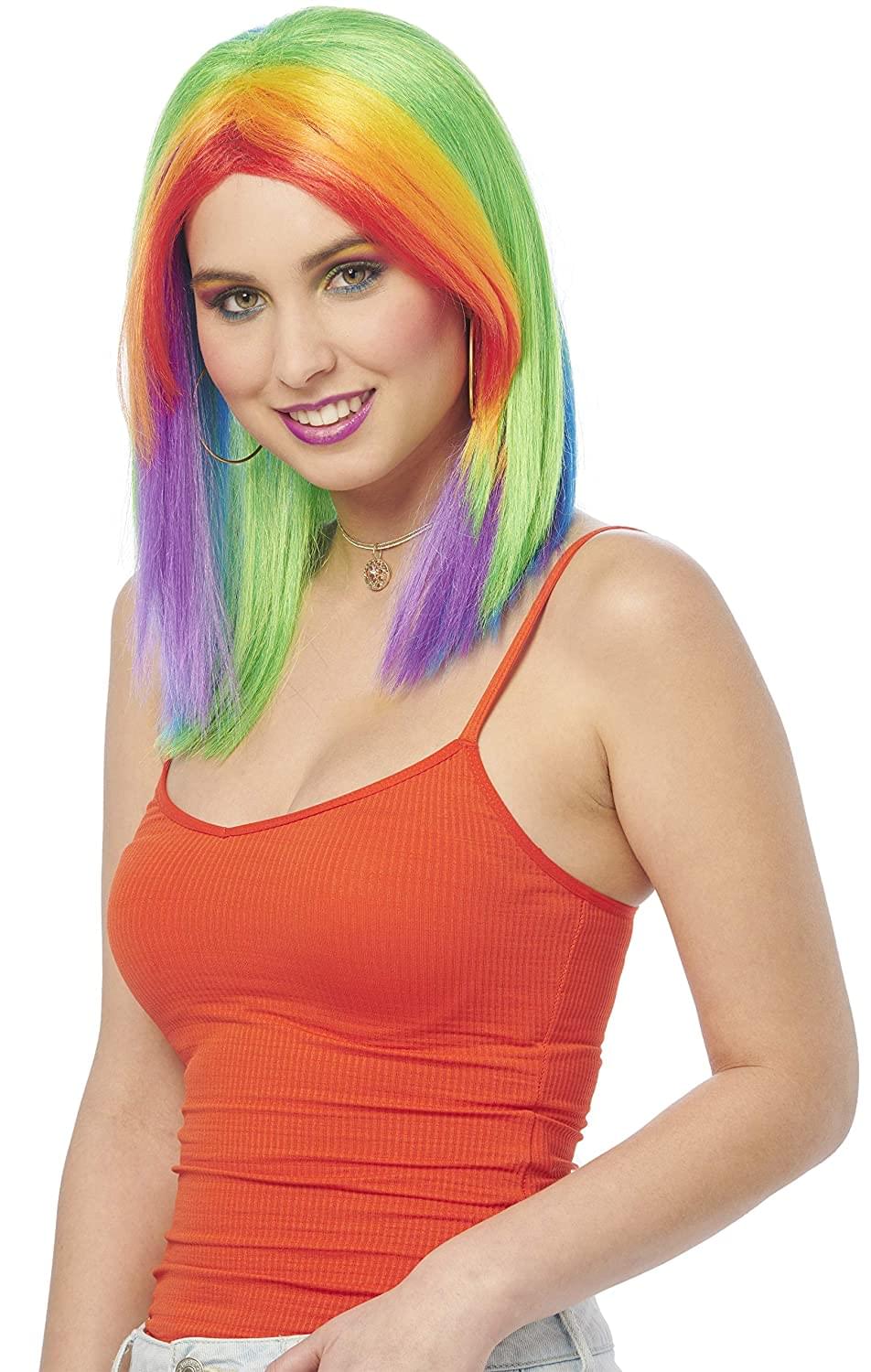 Long Rainbow Adult Costume Wig